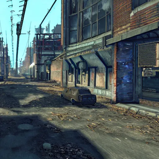 Image similar to Bruges post-nuclear war in Fallout 4, in game screenshot