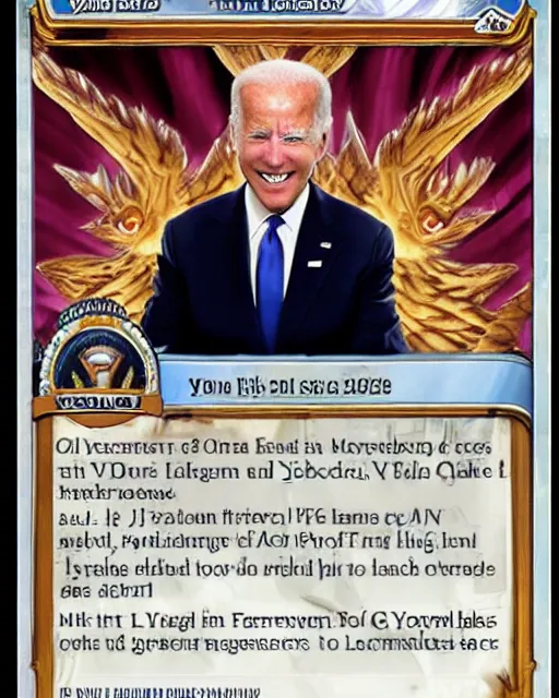 Image similar to biden on a yugioh monster card as a level 1 0 monster