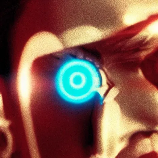 Image similar to movie still of cyborg with glowing third eye, cinematic composition, cinematic light, criterion collection, by george lucas