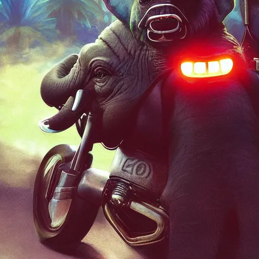 Prompt: elephant yoda riding a motorcycle in the movie born to be wild, stunning digital art, high detail, in the style of artgerm, artstation, cgsociety, dramatic lighting, pixar 3d 8k