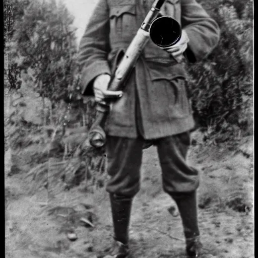 Image similar to old wartime photograph of shaggy holding a lewis gun, 1 9 1 7