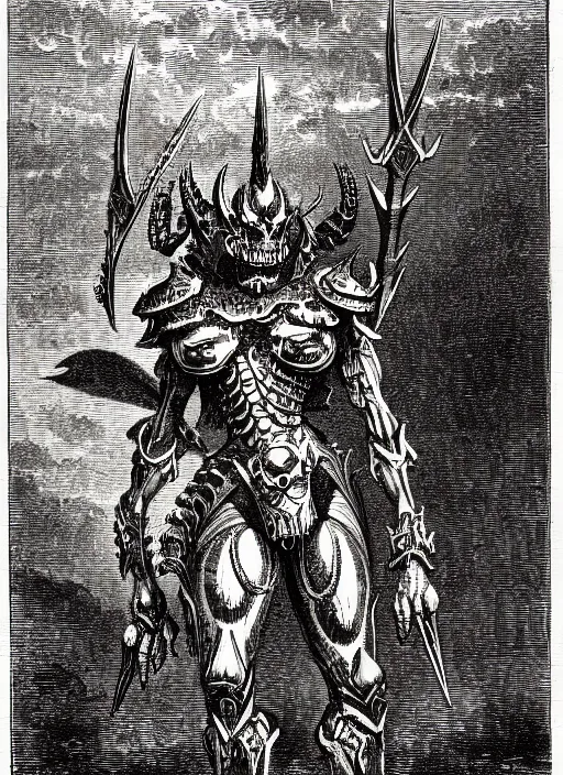 Prompt: illustration of metal wargraymon as a demon from the dictionarre infernal, etching by louis le breton, 1 8 6 9, 1 2 0 0 dpi scan, ultrasharp detail, clean scan