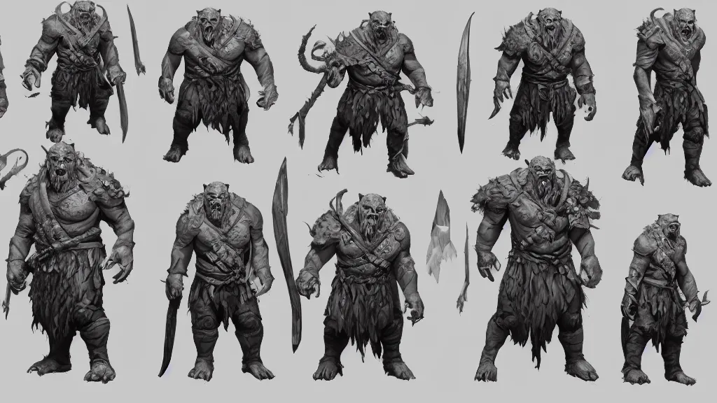 Prompt: a fantasy orc chieftain character design sheet, trending on artstation