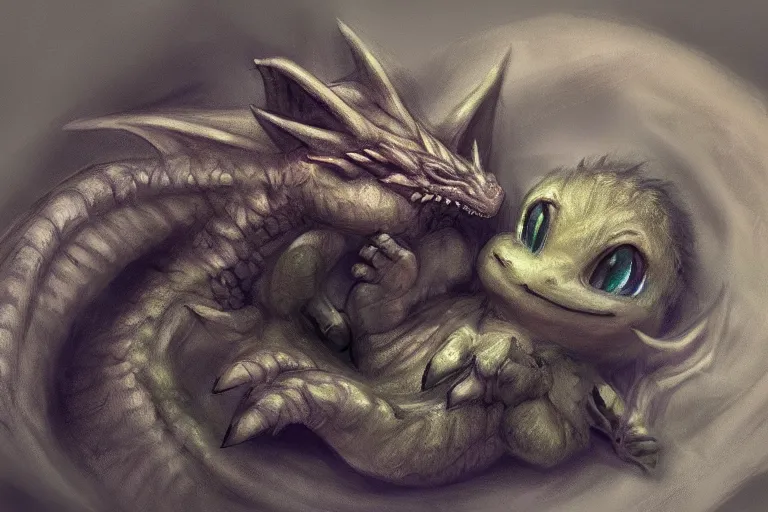 Prompt: sleeping baby dragon, pastel, concept art, trending on artstation, artstation HQ, HD, 4k