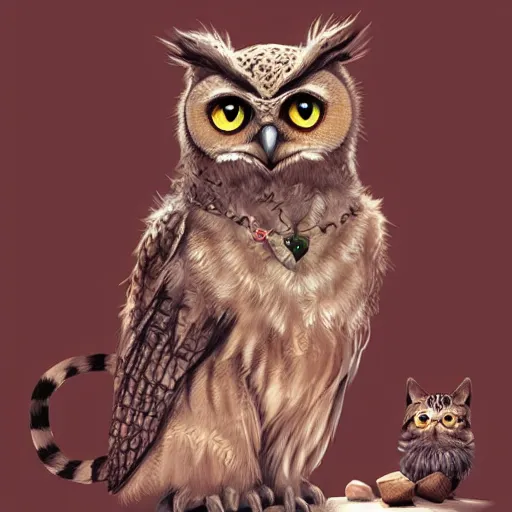 Prompt: a wise owl and a cute kitten, digital art, concept art, gemmy woud binnendijk, nixeu, artgerm