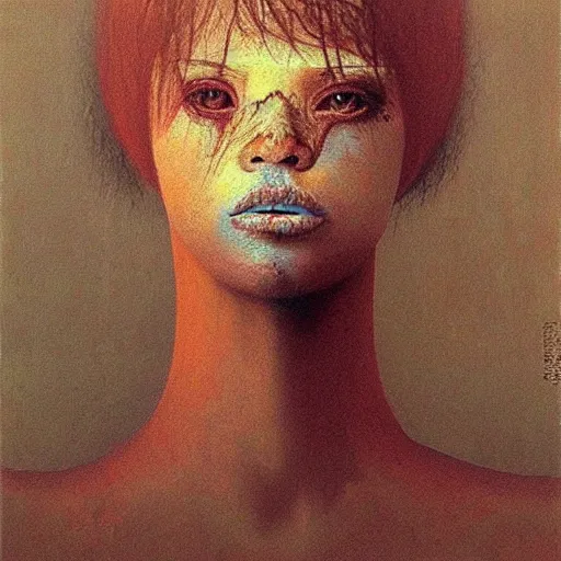 Prompt: portrait painting of (((((((((((((((wolf))))))))))))))) girl by Beksinski