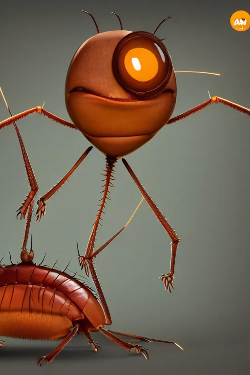 Prompt: full body shot of a thin anthropomorphic cockroach with big eyes, with long thin antennae, trending on artstation, trending on deviantart ,backlighting, 8k, hyper detail illustration, symmetrical, correct proportions, 3d render, by tim schafer, vibrant colors, by tim burton, by pixar