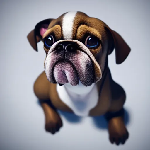 Image similar to still photo of cute puppy, highly detailed, photorealistic portrait, bright studio setting, studio lighting, crisp quality and light reflections, unreal engine 5 quality render