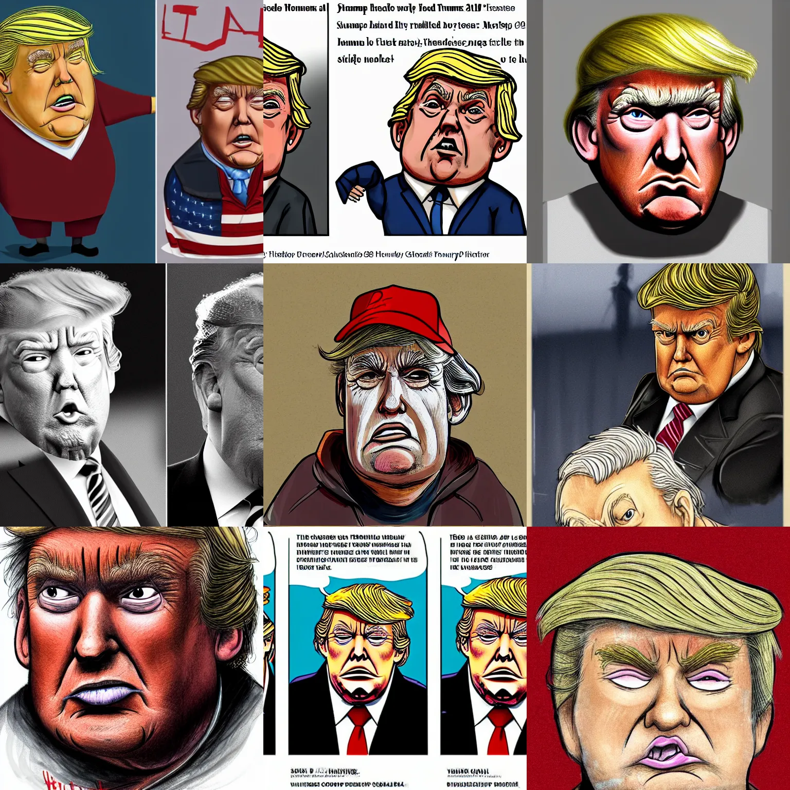 Prompt: character art of trump as disheveled derelict homeless transient morbidly obese husk of a man.