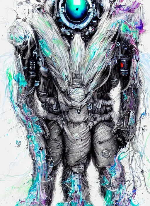 Image similar to cybernetic yeti, illustration, high detail, clean sketch, watercolor