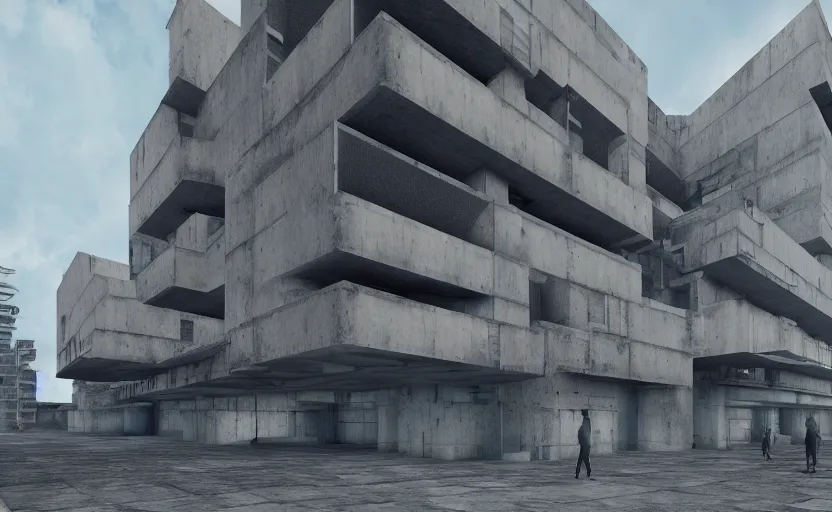 Prompt: Brutalist architecture buildings, unreal engine, artstation trending, highly detailded