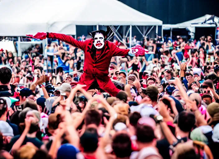 Image similar to photo still of count chocula on stage at vans warped tour!!!!!!!! at age 3 8 years old 3 8 years of age!!!!!!! stage diving into the crowd, 8 k, 8 5 mm f 1. 8, studio lighting, rim light, right side key light