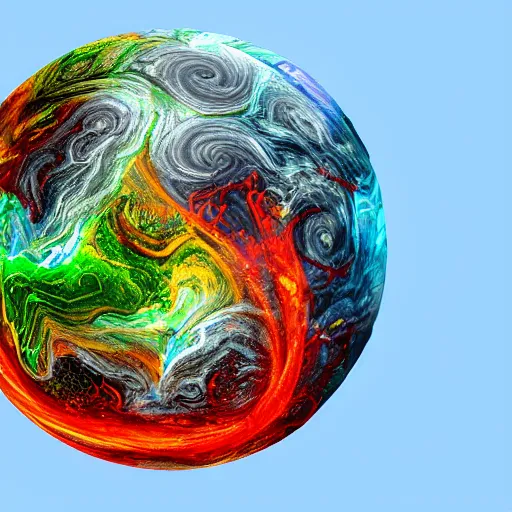 Prompt: water, fire, earth and air in one element, swirling around in a sphere, amazing detail, artstation