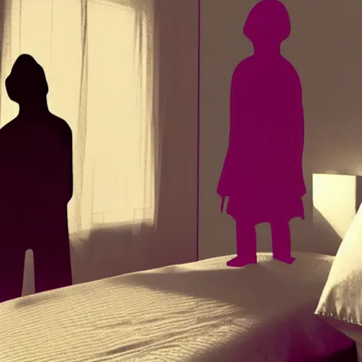 Prompt: shadow people standing around my bed waiting for me to act