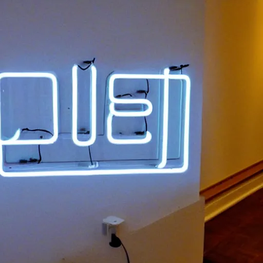 Image similar to glowing neon sign script art by tracy emin, by let there be neon, installed in residence