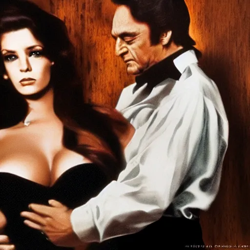 Image similar to Johnny Cash being hugged by playboy women, realistic, 8k resolution, hyperdetailed, highly detailed, real life, studio lighting, high quality, dramatic shot,