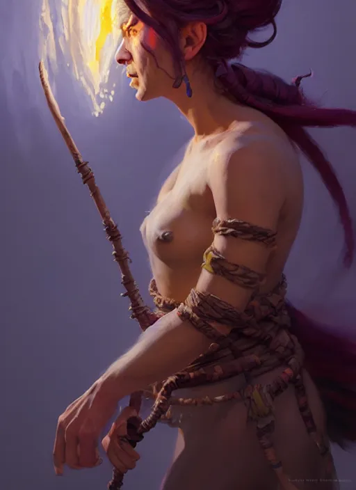 Image similar to side portrait, female troll shaman, gloomhaven, organic painting, hard edges, luminescent, octane render, by greg manchess, huang guangjian, gil elvgren, sachin teng, greg rutkowski, jesper ejsing, rhads, ilya kuvshinov, cushart krenz