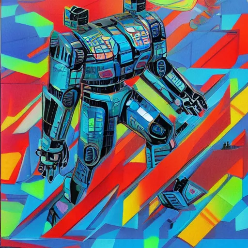 Image similar to giant robot made of trapper keeper artwork