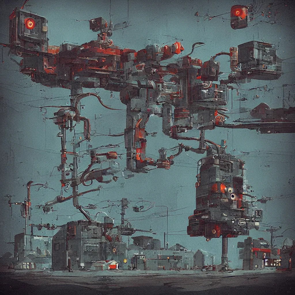 Image similar to “ retrofuturistic robot in norilsk panel houses in style of simon stalenhag ”