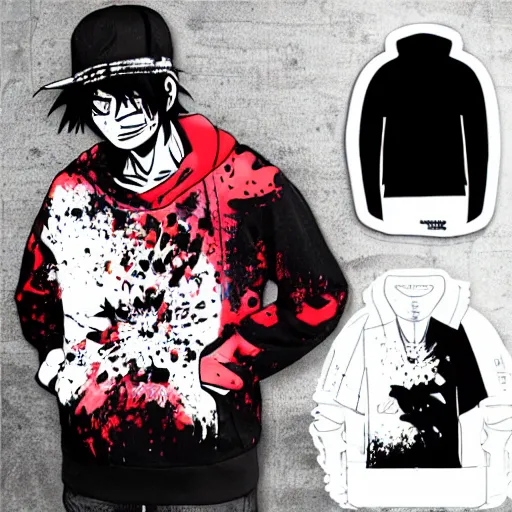 Prompt: die cut sticker, luffy in techwear, splatter paint