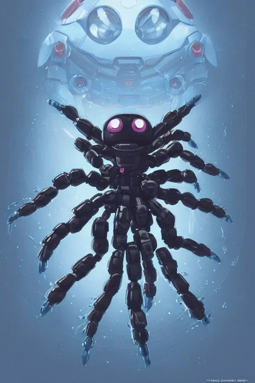 Prompt: cute Tachikoma spider from ghost in the shell, spider Tachikoma, tiny, small, miniature Tachikoma, baby Robot, short, pale blue armor, cute and adorable, pretty, beautiful, DnD character art portrait, matte fantasy painting, cgsociety Artstation, by Jason Felix by Steve Argyle by Tyler Jacobson by Peter Mohrbacher, cinematic lighting