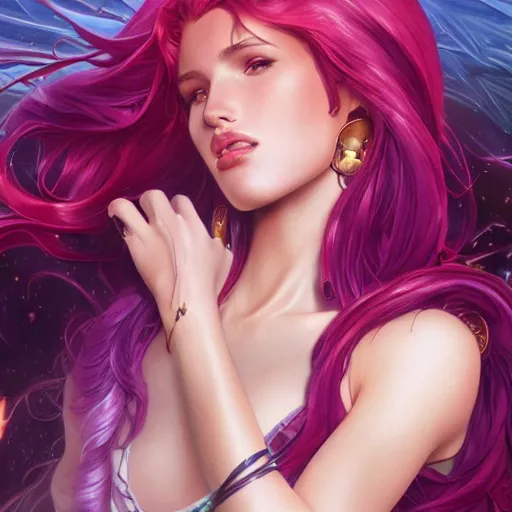 Image similar to ultra realistic illustration, bella thorne as starfire anime, intricate, elegant, highly detailed, digital painting, artstation, concept art, smooth, sharp focus, illustration, art by artgerm and greg rutkowski and alphonse mucha and wlop