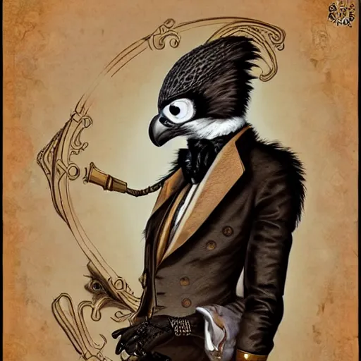 Prompt: anthropomorphic falcon in formal eveningwear, digital art, steampunk, victorian london, highly detailed