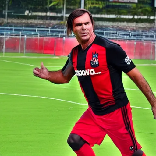 Prompt: bolsonaro jogando bola com camisa do flamengo