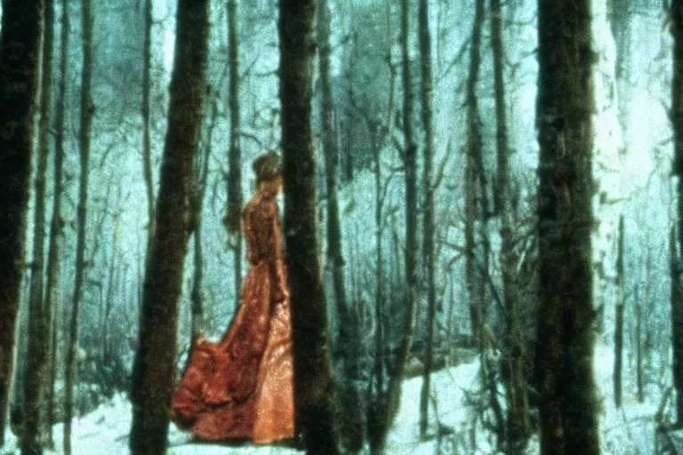 Image similar to a movie still by walerian borowczyk, forest, technicolor, high definition, remastered, wide angle, 7 0 mm, wide shot, cinematic