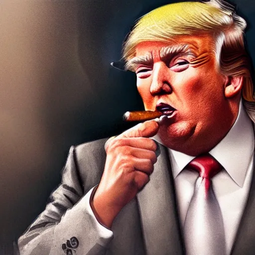 Image similar to a high quality photo of donald trump smoking a cigar, ultra realistic, artstation, cgsociety