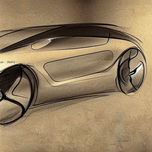 Prompt: apple's car to be released in 2027 as sketched by Leonardo davinci. Concept sketch.