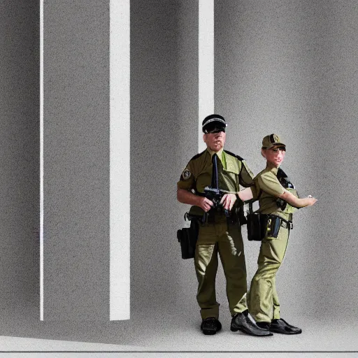 Prompt: ( ( beige and pale ) ) uniform and caps zombie security officers ( background brutalist concrete office ) trending on artstation very high detail digital painting 4 k 8 k hd accurate