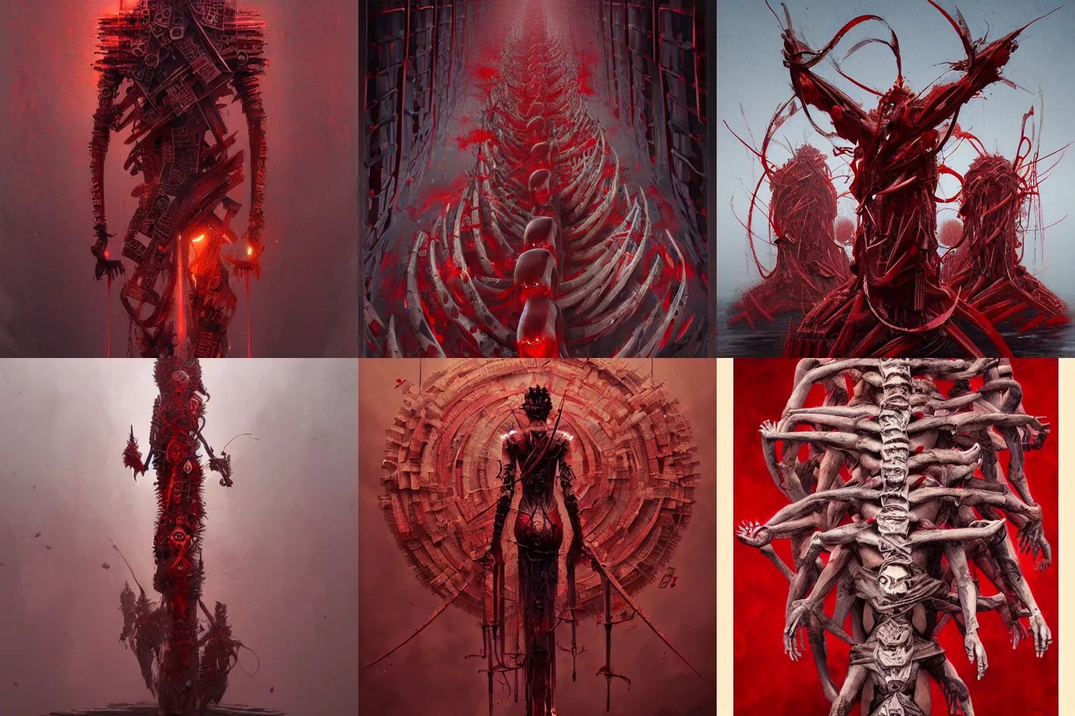 Prompt: mantra art made of arms and legs by Greg Rutkowski and Zdzislaw Belkinski , digital art, surreal, horror, red, HD, 8K