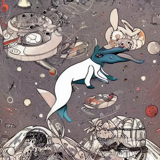 Image similar to A lost sci-fi rabbit, space rabbit, interstellar black hole, by James Jean And WLOPPRO