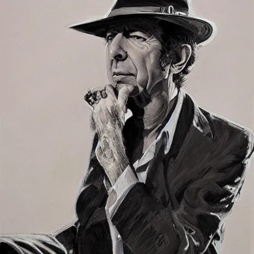 Image similar to portrait of leonard cohen, by Frank McCarthy