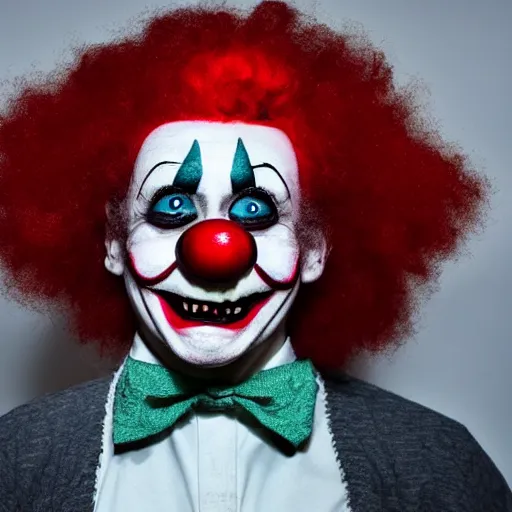 Prompt: creepy clown in your house at night