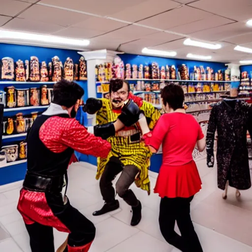 Image similar to fight in a fancy dress shop