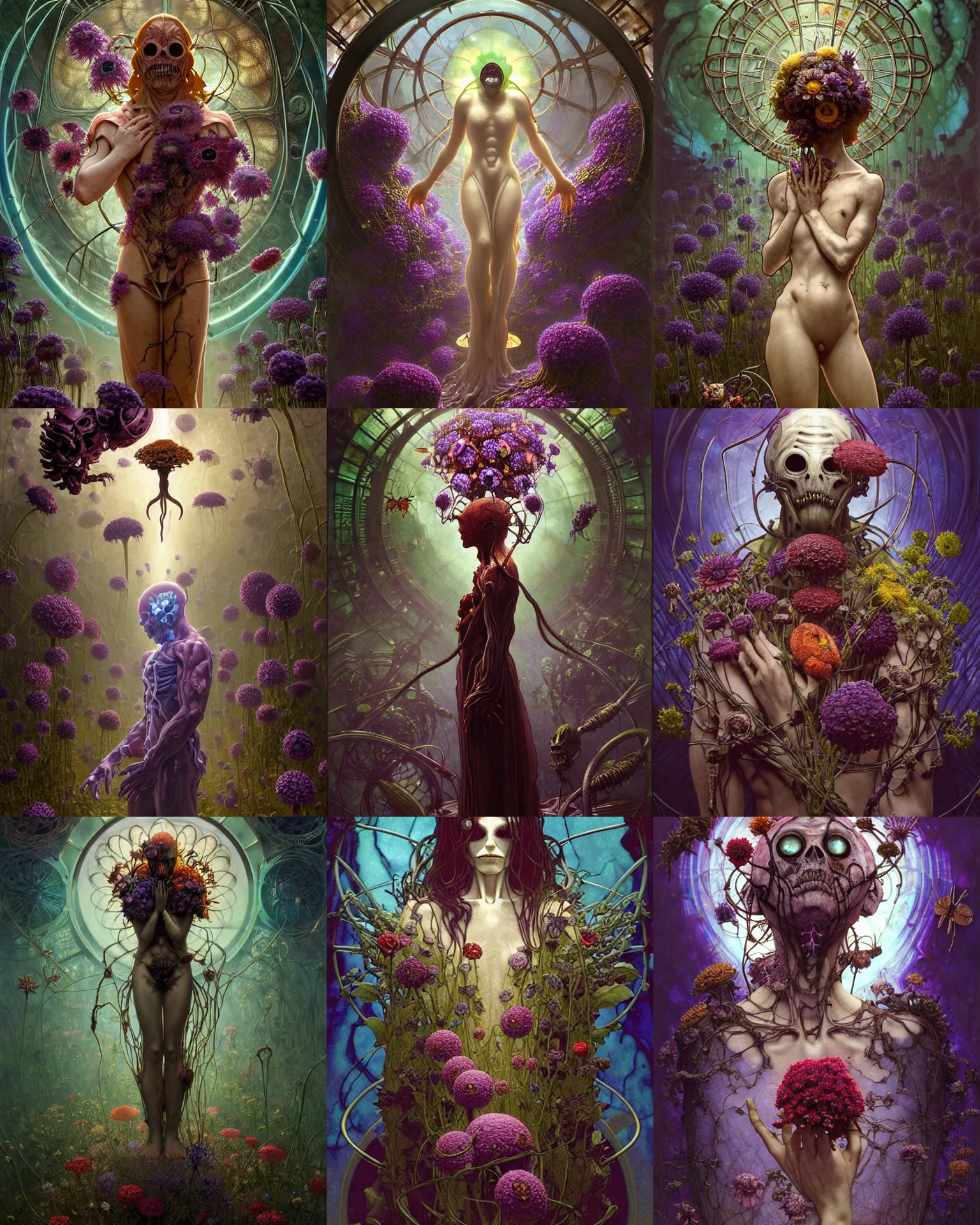 Prompt: the platonic ideal of flowers, rotting, insects and praying of cletus kasady carnage thanos dementor doctor manhattan chtulu mandelbulb spirited away bioshock davinci heavy rain, d & d, fantasy, ego death, decay, dmt, psilocybin, art by artgerm and greg rutkowski and alphonse mucha and john bauer