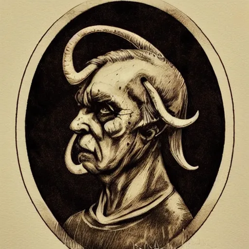 Prompt: devil horned portrait grandpop holding an apple engraved ink stamp aquatint etching intaglio antonio j. manzanedo michael kutsche waldemar von kozak 4k artstation wikiart wikipedia