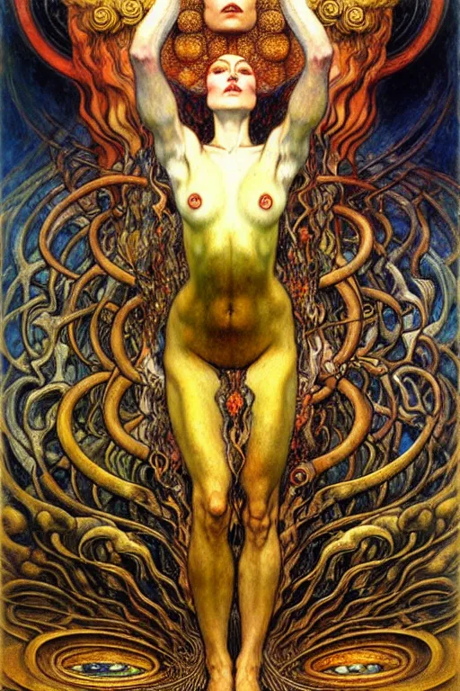 Image similar to Divine Chaos Engine by Karol Bak, Jean Delville, William Blake, Gustav Klimt, and Vincent Van Gogh, symbolist, visionary