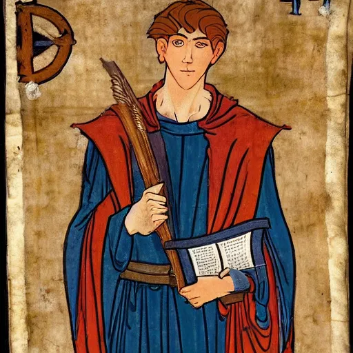 Prompt: clean shaven 1 9 year old young man with auburn hair and lots of freckles, regal hero of byzantium, illuminated manuscript, 2 d, good, moody lighting, medieval parchment, elegant, ornate