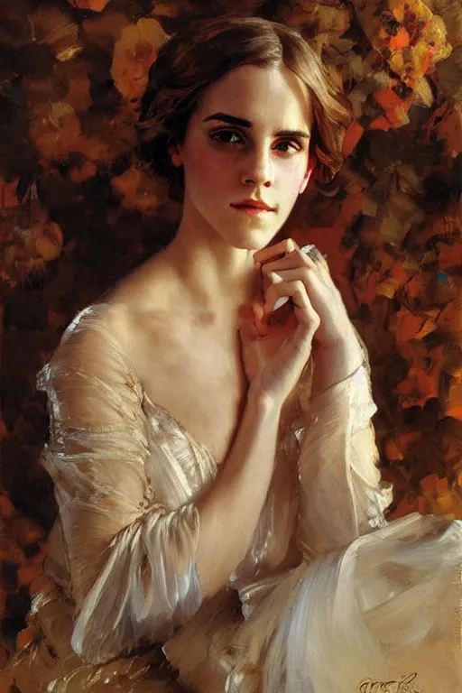 Image similar to emma watson detailed portrait painting by gaston bussiere craig mullins j. c. leyendecker