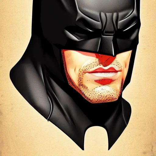 Image similar to portrait of gigachad batman, masterpiece, digital illustration, highly detailed, trending on artstation