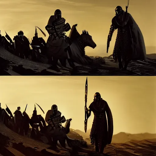 Image similar to Baldwin IV versus Saladin, dynamic lighting, cinematic, establishing shot, extremely high detail, photo realistic, cinematic lighting, intricate line drawings, 8k resolution