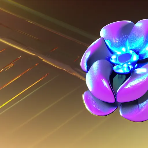 Image similar to a cybertronic, metallic, reflective orchid flower, octane render