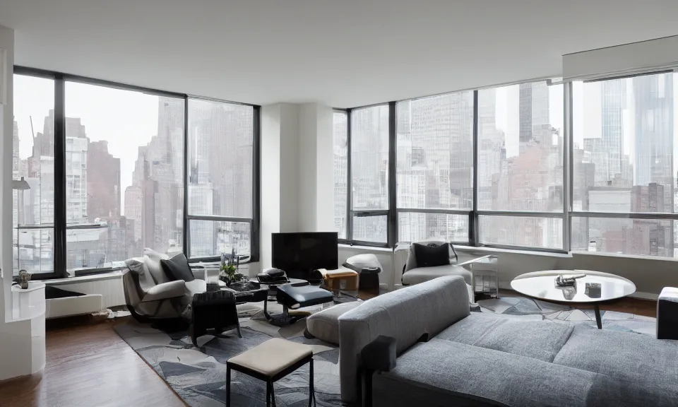 Image similar to interior shot of an apartment in new york city, modern interior