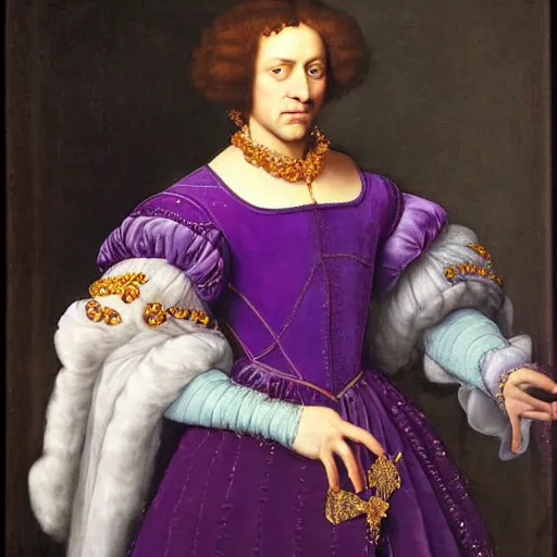 Image similar to renaissance portrait of Prince wearing an extravagant purple outfit, masterpiece by Eugene de Blaas
