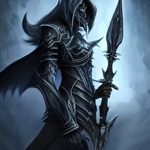 Prompt: dark elf death knight, artstation hall of fame gallery, editors choice, #1 digital painting of all time, most beautiful image ever created, emotionally evocative, greatest art ever made, lifetime achievement magnum opus masterpiece, the most amazing breathtaking image with the deepest message ever painted, a thing of beauty beyond imagination or words