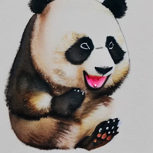 Prompt: a cute panda singing, surrounded by other animals, watercolor