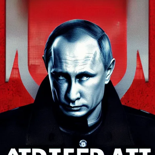 Image similar to vladimir putin in'red alert 3 poster art'' red alert 3 cover art'' red alert box art'